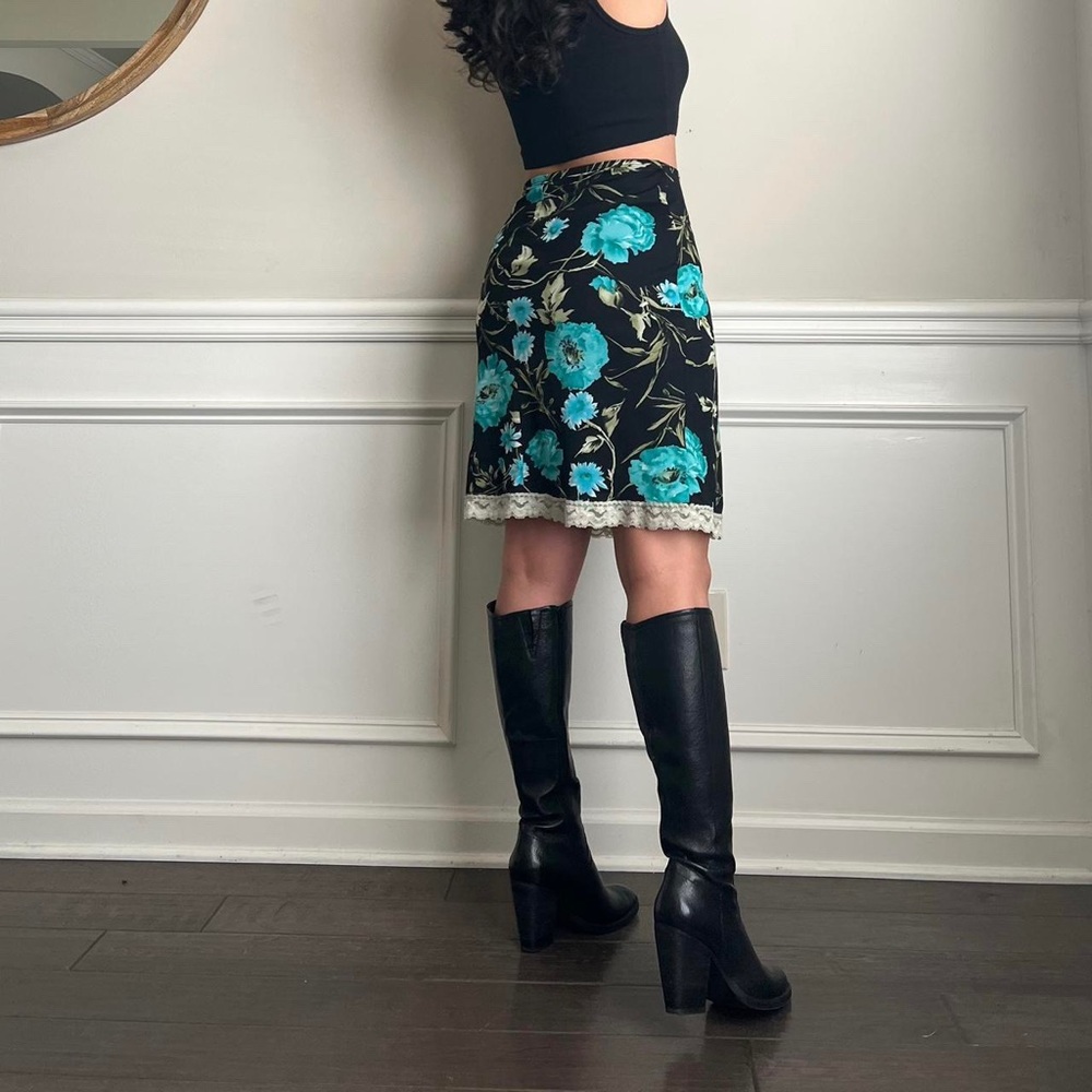 90s vintage PS perseption black floral skirt 🕊️